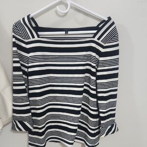 Talbots Navy and White Striped Blouse